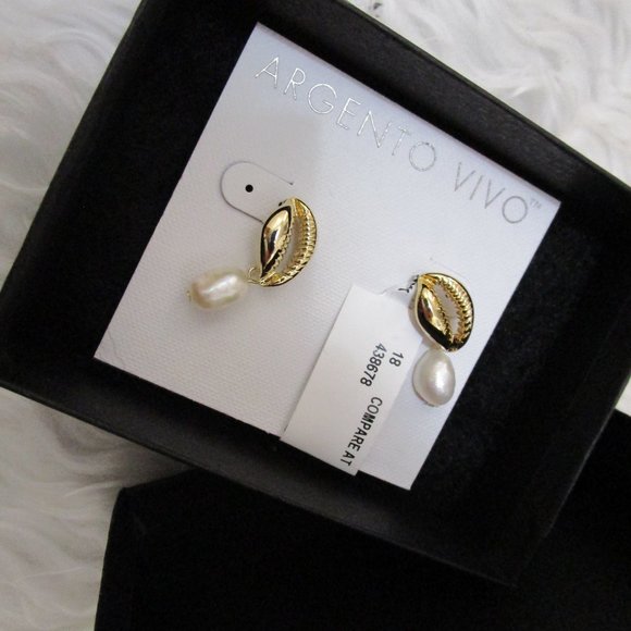 NWT Gold tone ARGENTO VIVO Pearl Drop EARRINGS - Picture 3 of 8